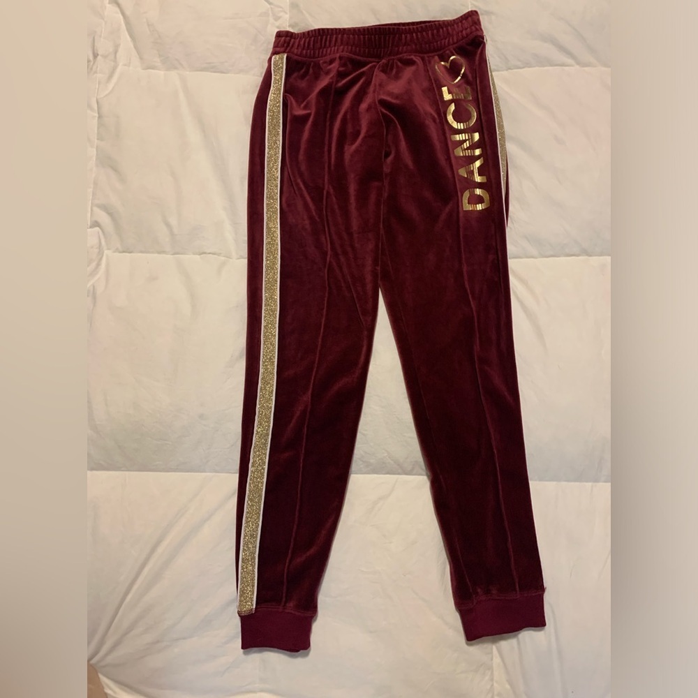 3/$20 Justice Active velour 14/16 junior, burgundy